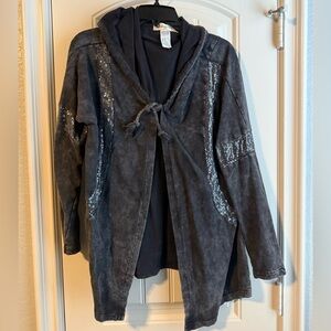 Women's Black Hooded Jacket with Sequin Accents